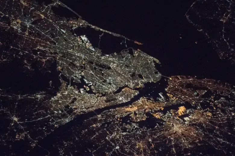 New York City at night, seen from the International Space Station